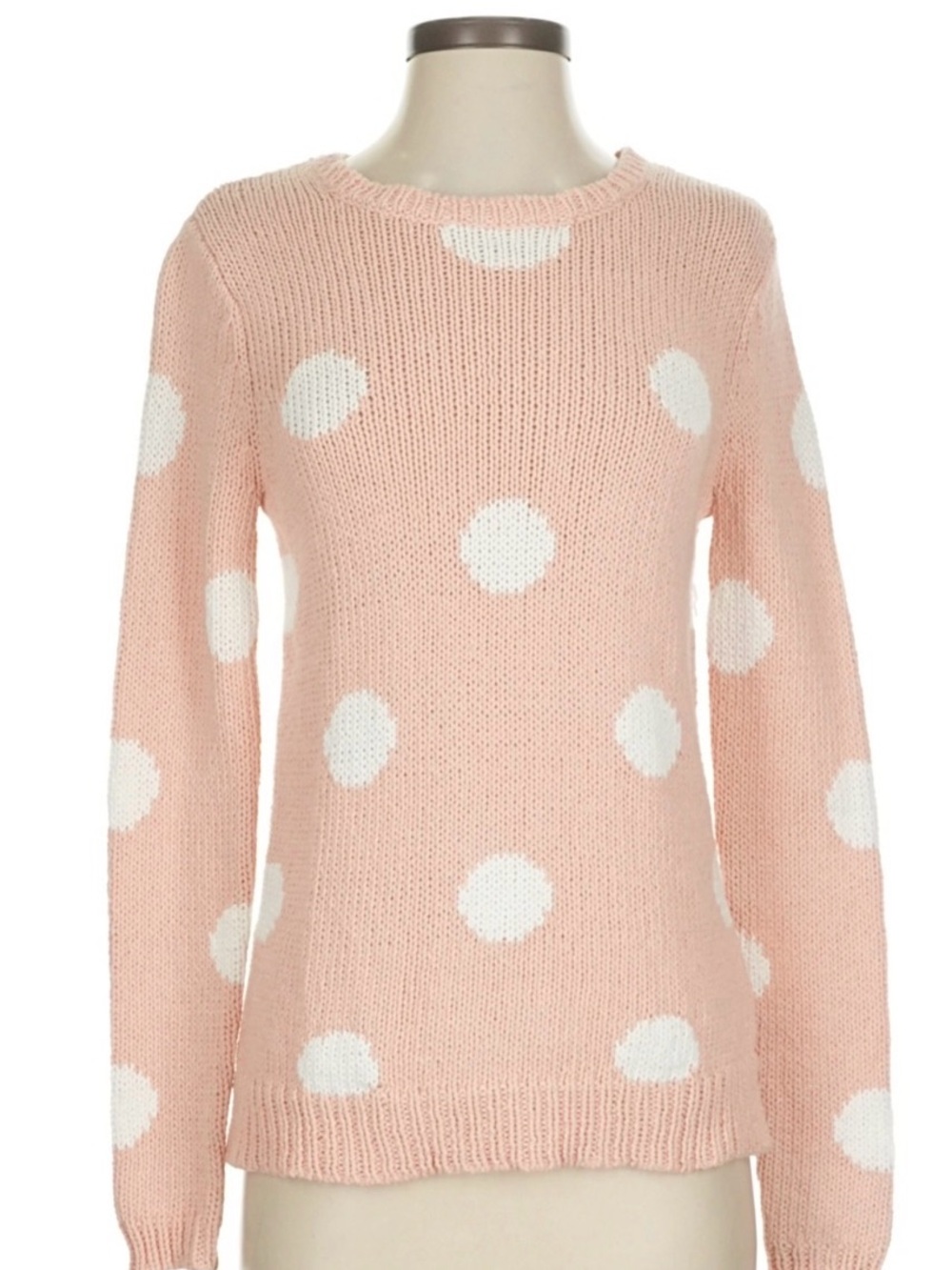 Women’s Peach Pink Polka Dot Crewneck Sweater